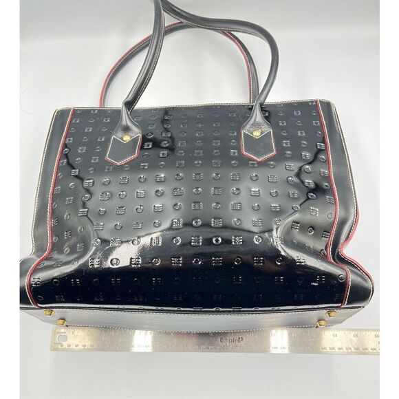 Arcadia Italian Genuine Black Patent Leather Double Handle Rectangle Bag EUC - Picture 6 of 13